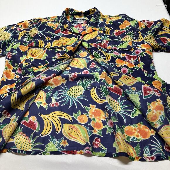 Vintage 90s 100% Silk Colorful Fruit Print Button Down Shirt Women’s Size L - Picture 3 of 11